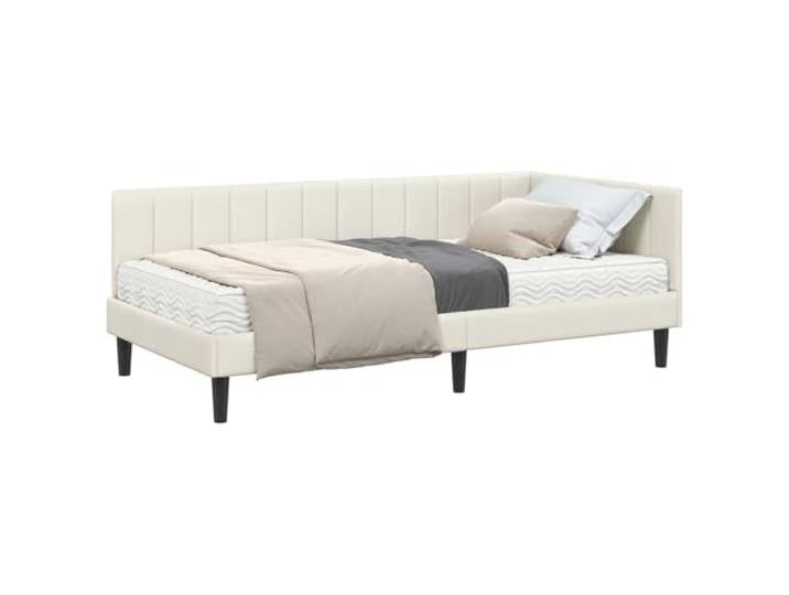 PUGYNBK Eck-Bettgestell mit Matratze, 2 Stück, cremefarben, Samt Massivholz, mittelfester Schaumstoff, luxuriöses Kopfteil, vielseitig verwendbar als Sofa