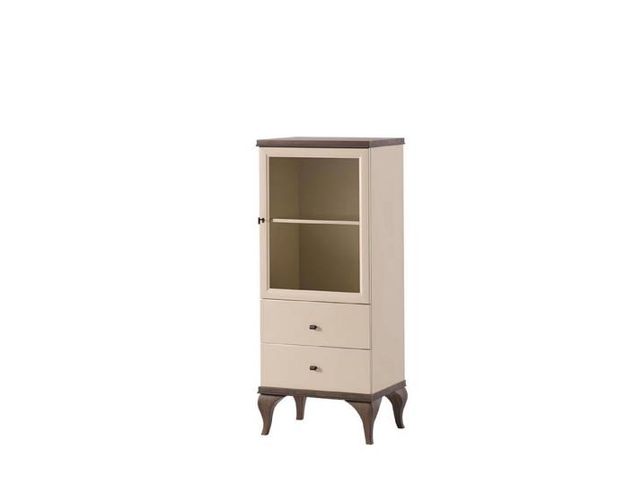 Xlmoebel Vitrine Beiger Glas-Schrank mit Holzoptik für stilvolle Aufbewahrung (1-St., Vitrine) Hergestellt in Europa