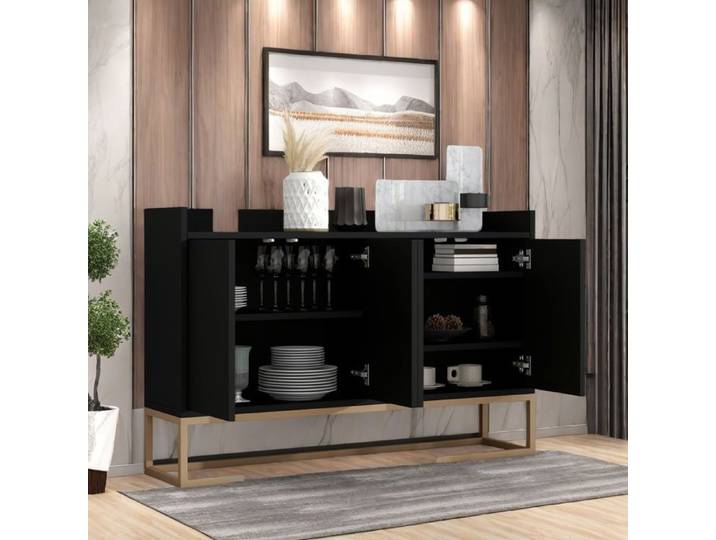 Buffet minimaliste avec 4 portes sans poignée armoire de cuisine meuble de couloir 120x30x80cm noir