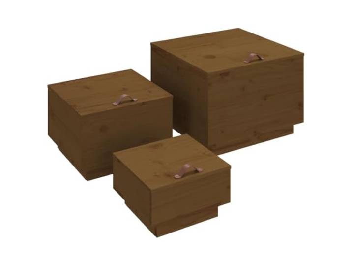 Todiikf 3er Set Holzkisten mit Deckel Kiefernholz Massiv Honigbraun 3 gestaffelte Holzboxen für Wohnzimmer und Flur, flexibel als Beistelltisch nutzbar mit praktischen Eingriffen.