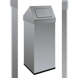 PROREGAL Eckiger Edelstahl Abfallbehälter Haiti mit Push-Deckel | 110 Liter, HxBxT 100x39x39cm | Silber