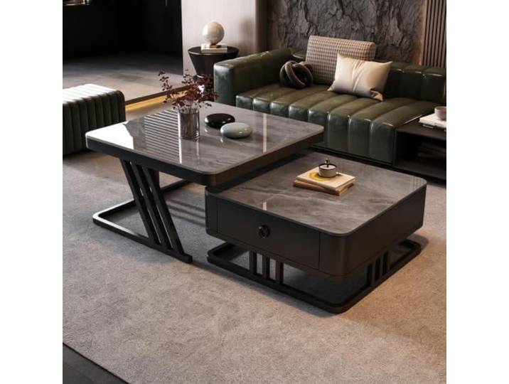 HLDJYLZS Couchtisch mit Sintersteinplatte, Italienischer Wabi-Sabi-Stil Sinterstein-Tischplatte, modernes italienisches Design, Wabi-Sabi-Stil, minimalistischer Look, Möbel für kleine Räume