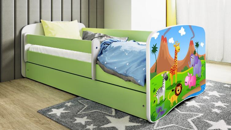 Kinderbett Jugendbett Safari 70x140, 80x160, 80x180 cm - Komplettset mit Schublade & Rausfallschutz