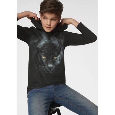 Kapuzenshirt KIDSWORLD "PANTHER - Fotodruck", Jungen, Gr. 164/170, schwarz, Jersey, Obermaterial: 100% Baumwolle. Obermaterial Vorderteil: 100% Polyester, bedruckt, Basic, Basic, Shirts Kapuzenshirt, Langarm, Basic-Passform, mit peppigem Druck, aus...