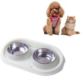 Snug & Styled Premium Anti Skid Stainless Steel Dog Feeding Bowl With Leak Proof Double Dish Design green