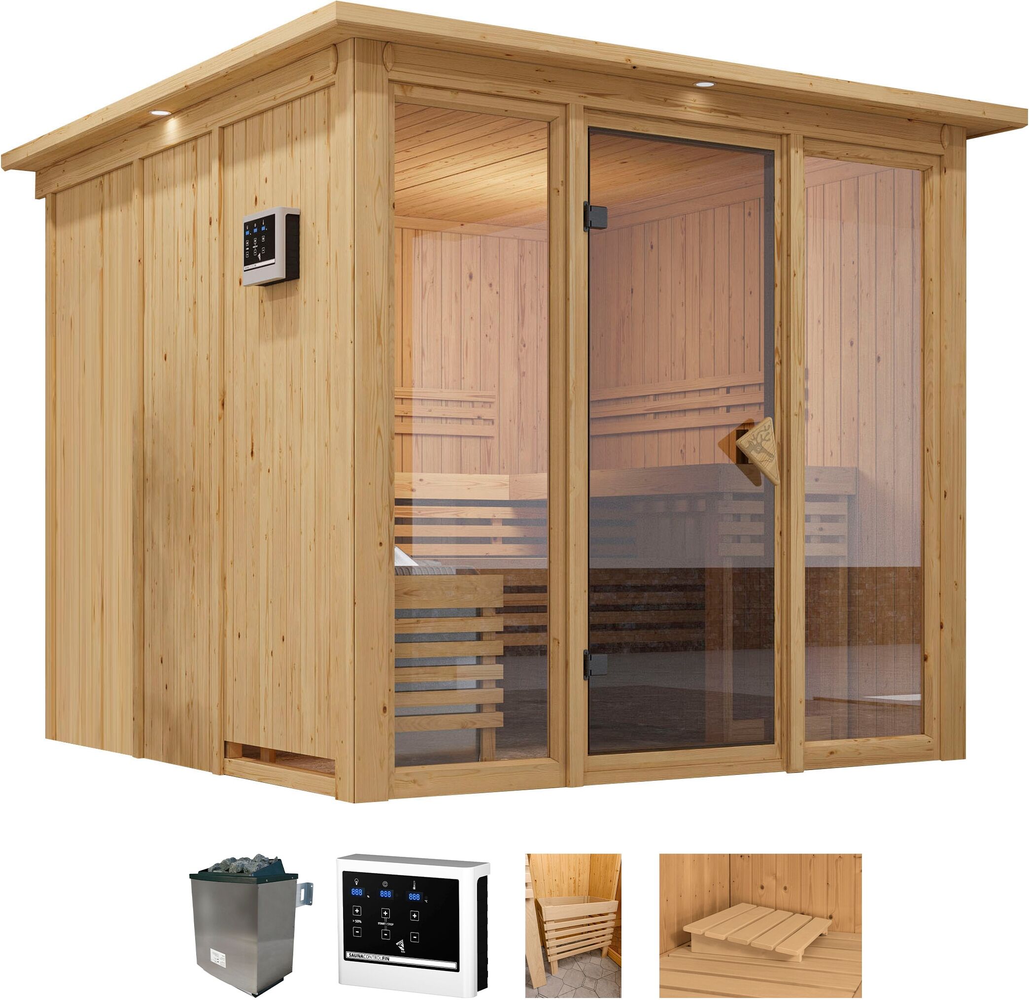 Sauna WELLTIME "Artja", beige (natur), Saunaofen, externe Steuerung, 9 kW, Saunen, Ofen 9 KW externe Strg easy