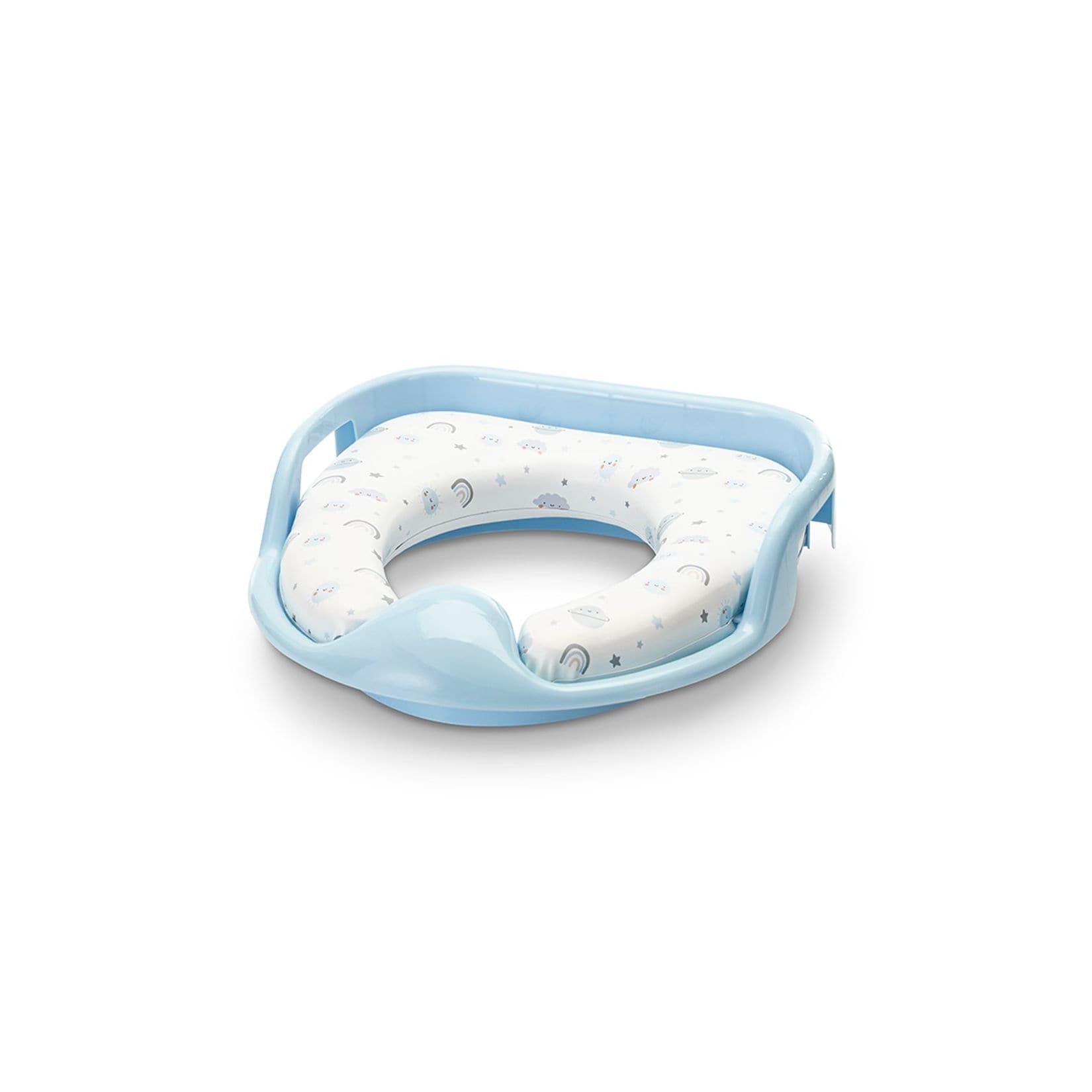 Lorelli Toilettensitz weich, Handgriffe, gepolstertes Sitzkissen, Spritzschutz hellblau