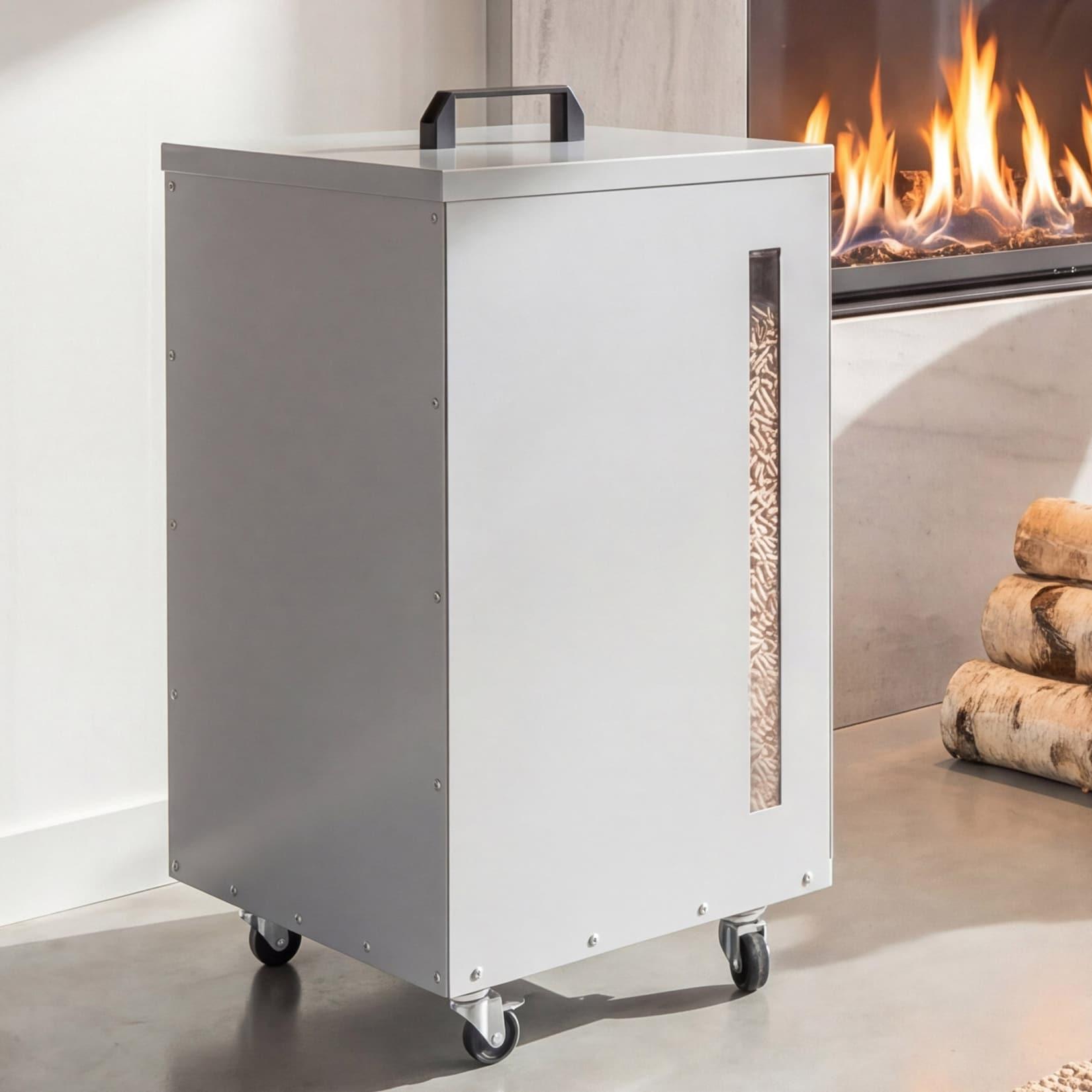 Pelletbehälter MCW-Q30, Pelletbox, Aufbewahrungsbox für z.B. Tierfutter, Sichtfenster Rollen 62x36x36cm ~ weiß-hellgrau