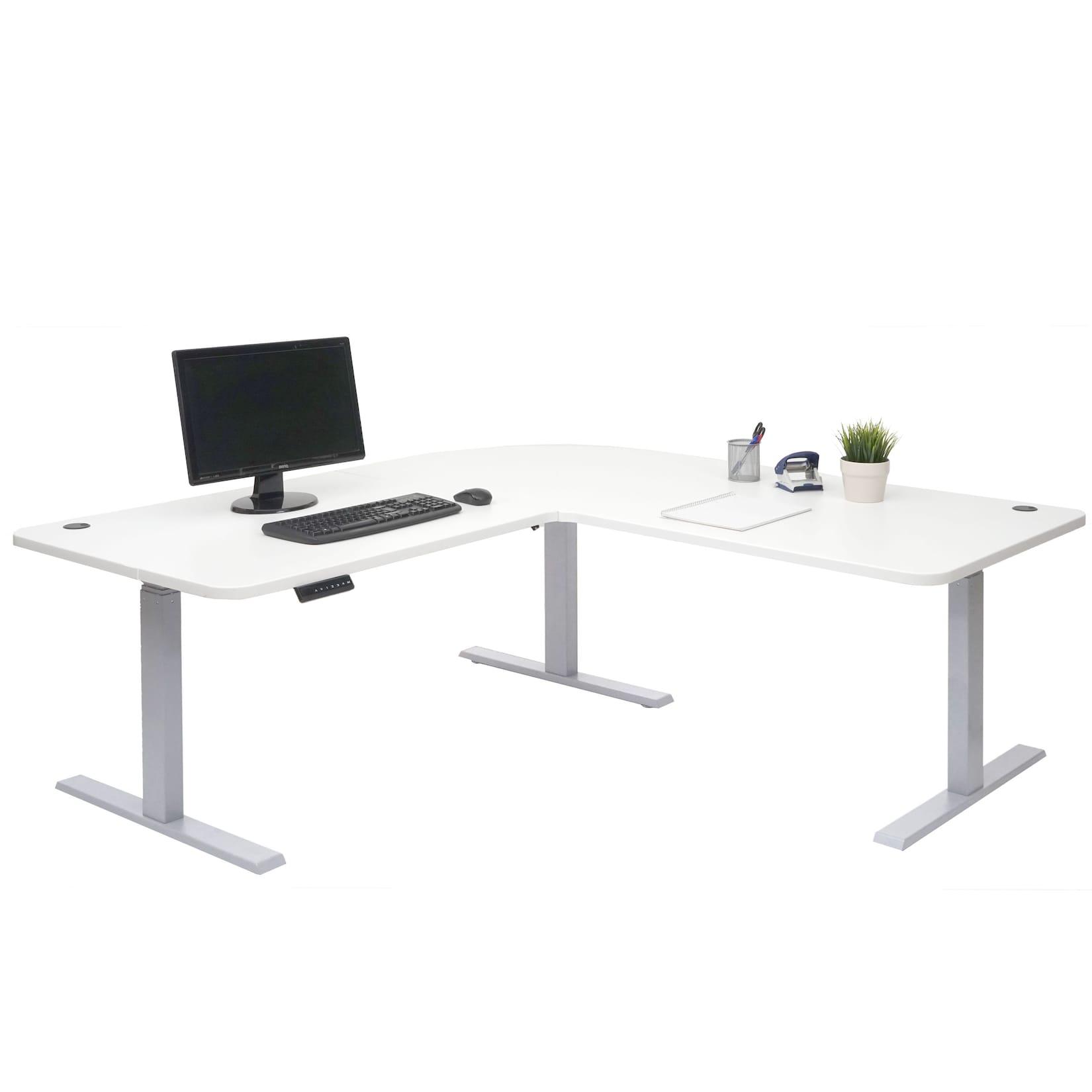 Eck-Schreibtisch MCW-D40, Bürotisch Computertisch elektrisch höhenverstellbar 178x178cm 84kg MVG ~ weiß, grau