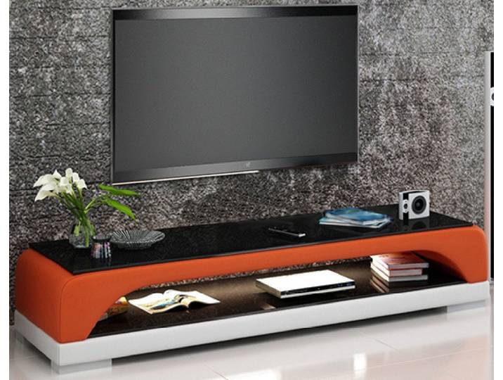 Xlmoebel Sideboard RTV TV Sideboard mit Leder-Glas-Kombination und Stauraum (Sideboard, Sideboard), Hergestellt in Europa