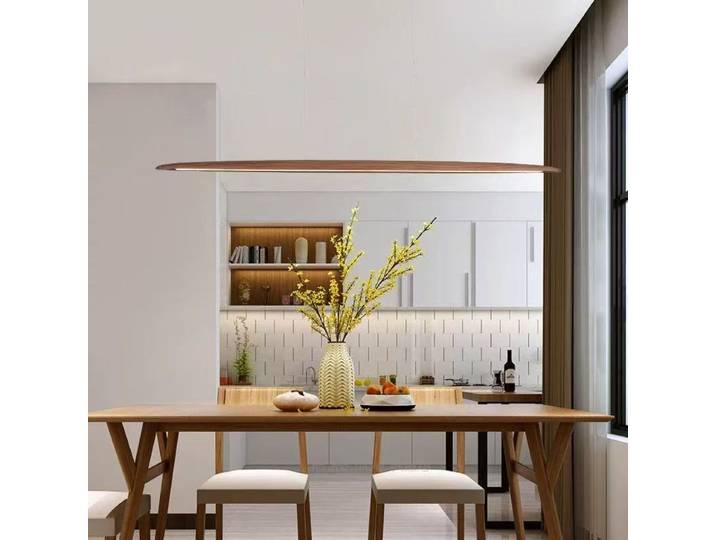 2026 bois suspension LED en bois suspension lampe LED pendentif linéaire lumière bois longue cuisine île lampe pour salle à manger salon de