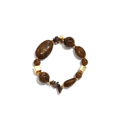Perlenarmband ADELIA´S "Armband Perlenarmband aus Kunstharz, 17,5 cm", braun (dunkelbraun), Armbänder, Damen, yehwang_17,5, Edelstahl, Perlenarmband, Mit großen, glänzenden Perlen
