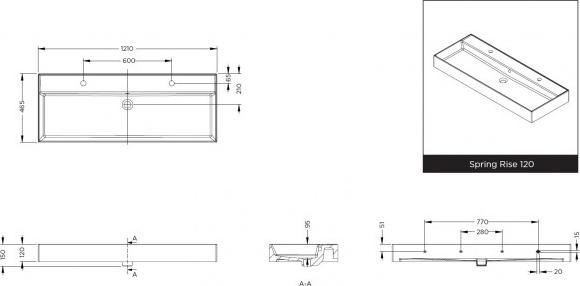 copy of Doppelwaschbecken rechteckig weiß Keramik 121x45 cm RIHO