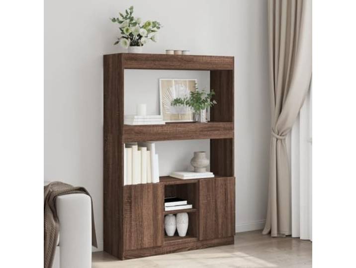 ROMHZKS Highboard Braun Eichen-Optik Holzwerkstoff 92x33x140 cm Viel Stauraum, Türen, robuste Oberfläche, für Wohnzimmer, Schlafzimmer, Büro