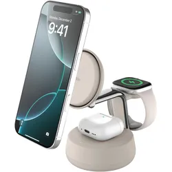 Belkin UltraCharge Pro 3-in-1 Qi2 Ladestation (25 W), Wireless Charger, Beige