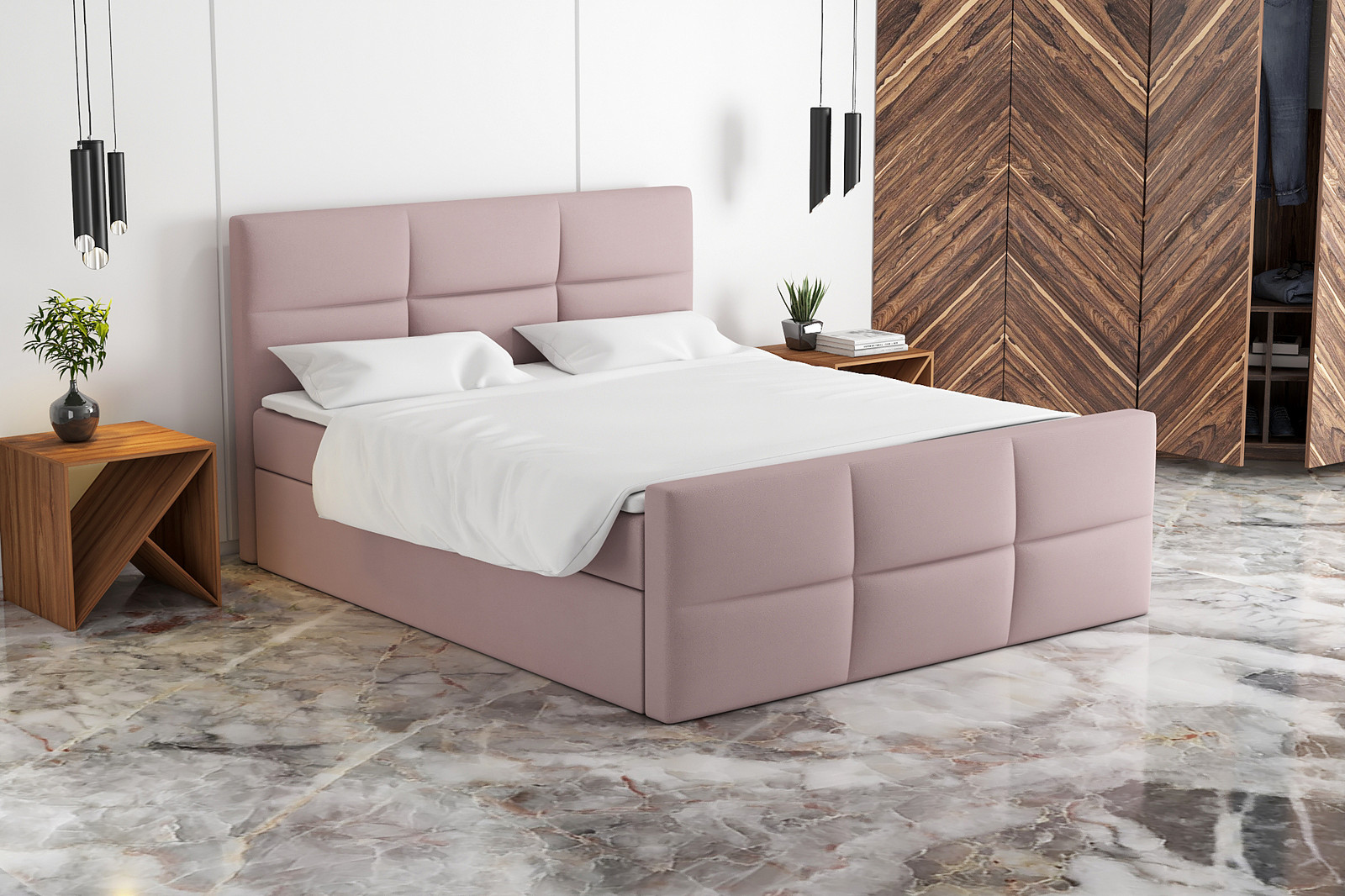 Mebloland Boxspringbed LEG 140x200 cm met 2 bedopslagen, Bonell-matras en topper, Roze