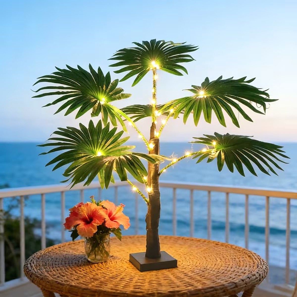 CHOOLY Kunstmatige Kokosboom met Ledverlichting, Groen, 55 cm, PVC