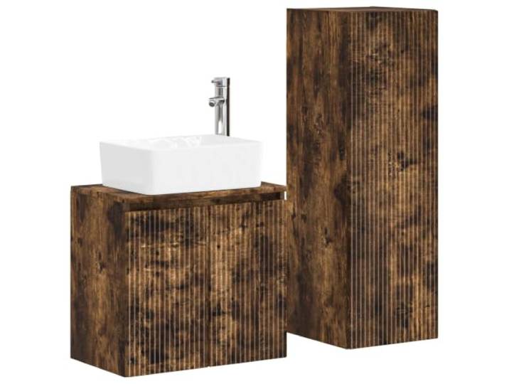 KTHLBRH Badezimmermöbel-Set 2-teilig Eiche Smoke 33 x 34,5 x 100 cm Holztechnik, reversible Tür, 2 Einlegeböden, Waschbecken und Wasserhahn, Wandmontage