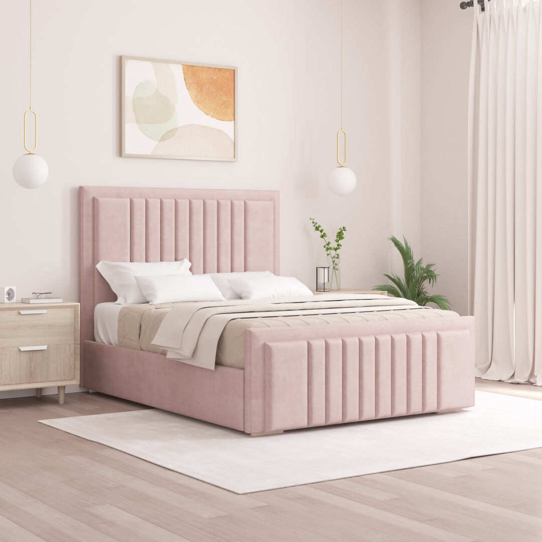 Brayden Studio Alama Upholstered Panel Bed Pink Double (4'6)