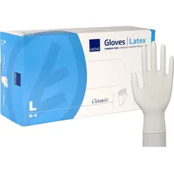 Einmalhandschuhe aus Latex Abena Classic weiß-natur L Gr. L, puderfreie, unsterile Latexhandschuhe, 100 Stück/Box