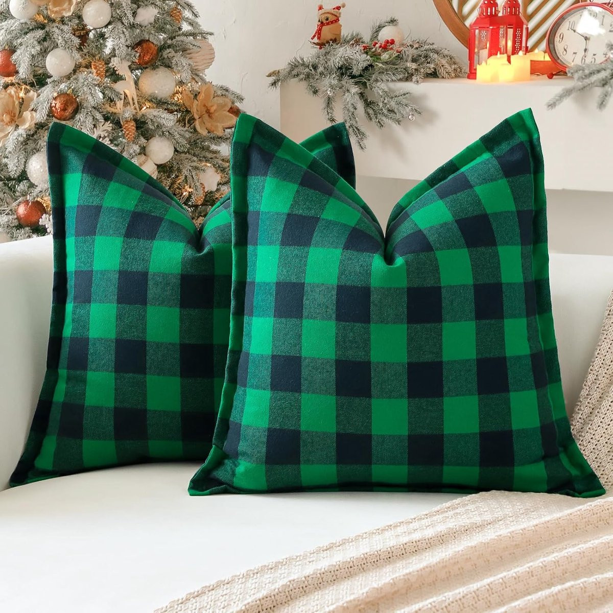 Set van 2 Geruite Kussenhoezen 50x50 cm – Tartan & Buffalo Check Sierkussenhoes Linnen