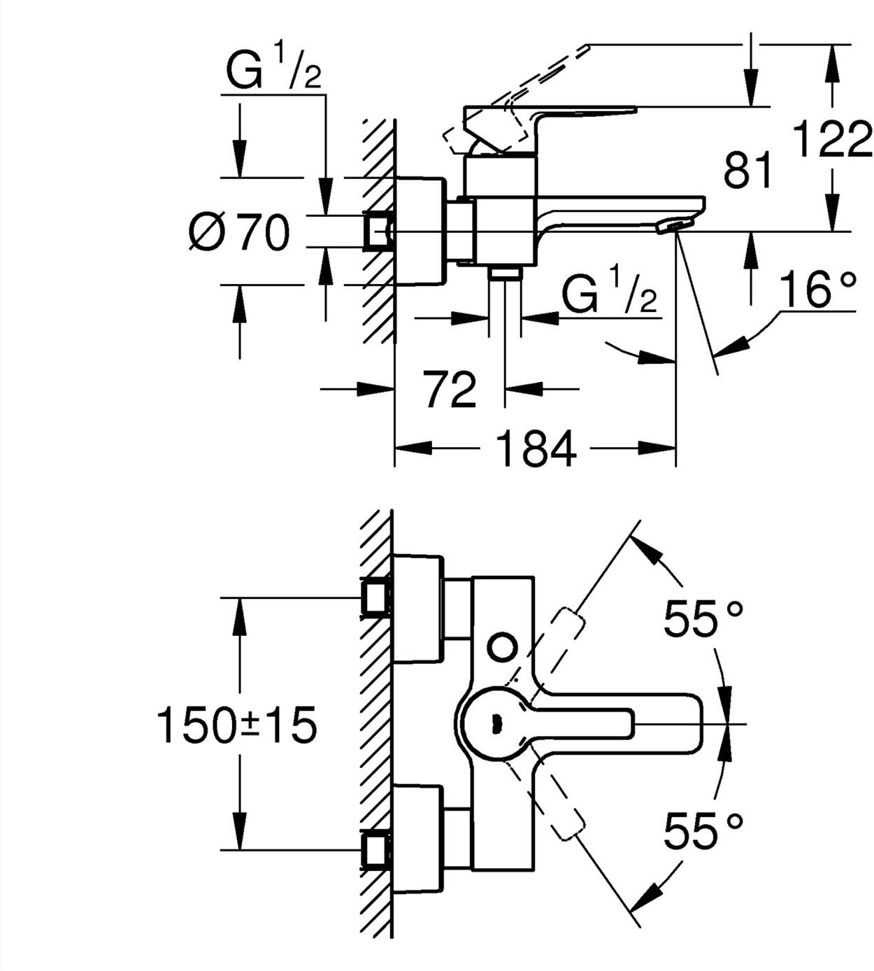 Grohe Lineare New Einhand-Wannenbatterie Aufputz