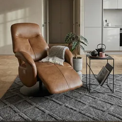 Relaxsessel Lubell elektrisch Leder Cognac - 360° Drehsessel mit Liegefunktion & Fußstütze