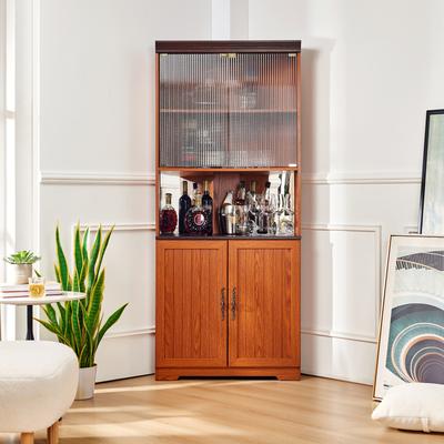 Modern MDF Corner Storage Cabinet with Tempered Glass Doors and Adjustable Shelves by GDFStudio