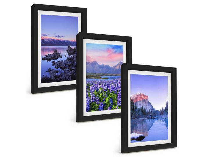 Tulup Bilder SET 3er Set - 20x30 cm Schwarzer Rahmen - Berglandschaften mit Wasser und Himmel, Kunststoff, Rechteckig, 20x30 cm, Fotografie, Bilder & Rahmen, Bilder