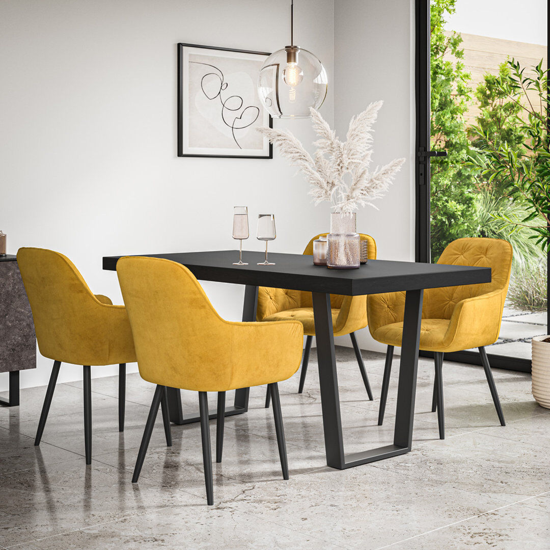 Fairmont Park Ahlina Modern Dining Table With 4 Anika velvet Chairs Set Black/Black/Mustard 4