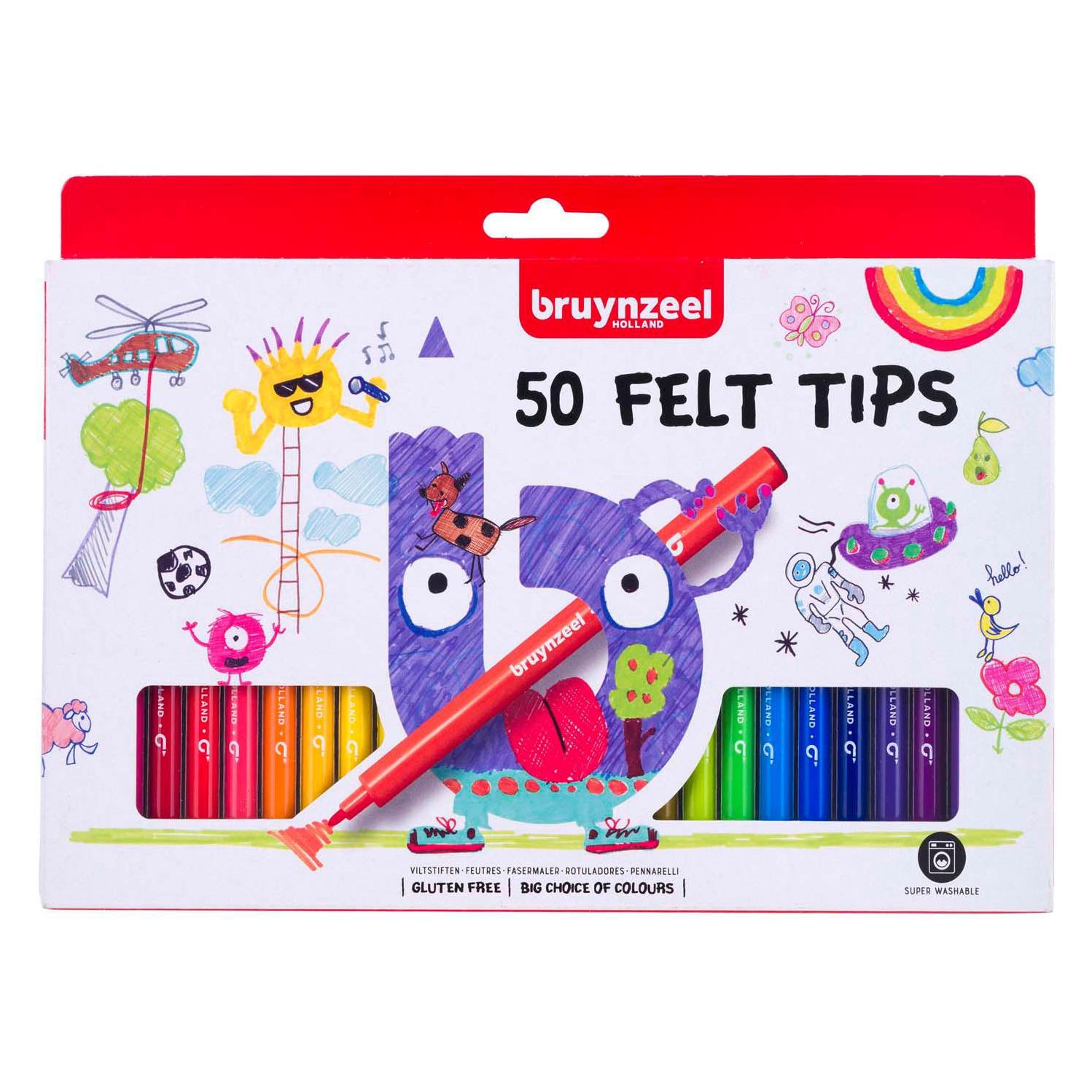 Bruynzeel Kids Felt Tip Pen Set with 50 Colours | Drawing & Painting for Children (50x) (45141900)
