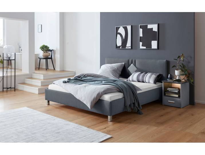 Polsterbett, 100% Polyester, Schwarz (Charcoal), 190×210 cm, Abnehmbarer Bezug, Westfalia Schlafkomfort