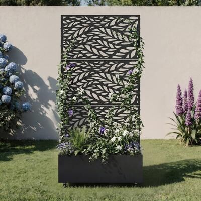 Lumibee Outdoor Metal Pattern Privacy Fence Screen Planter Box