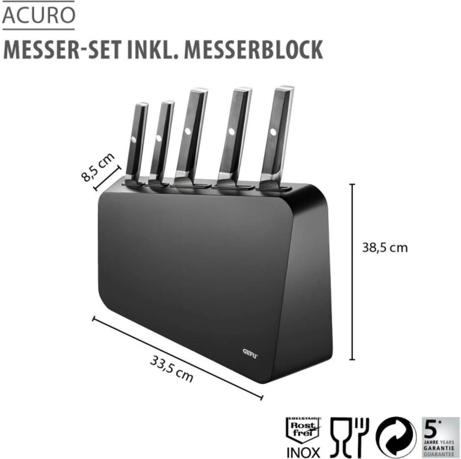 GEFU Jeu de couteaux Acier Noir 38x34x9 cm Noir 34x38x9cm