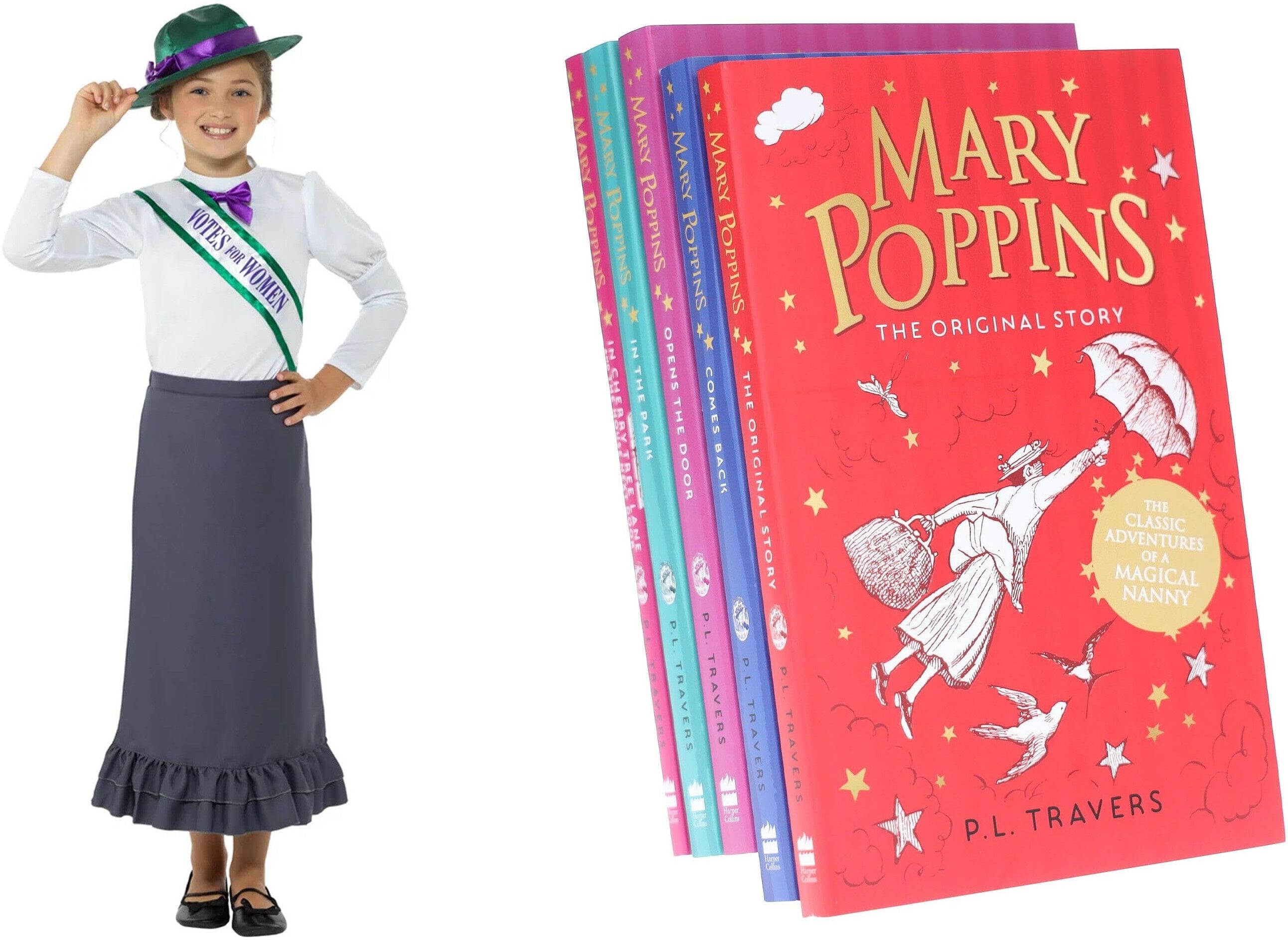 Mary Poppins By P. L. Travers 5 Books Collection Set With Victorian Suffragette Costume HarperCollins Publishers