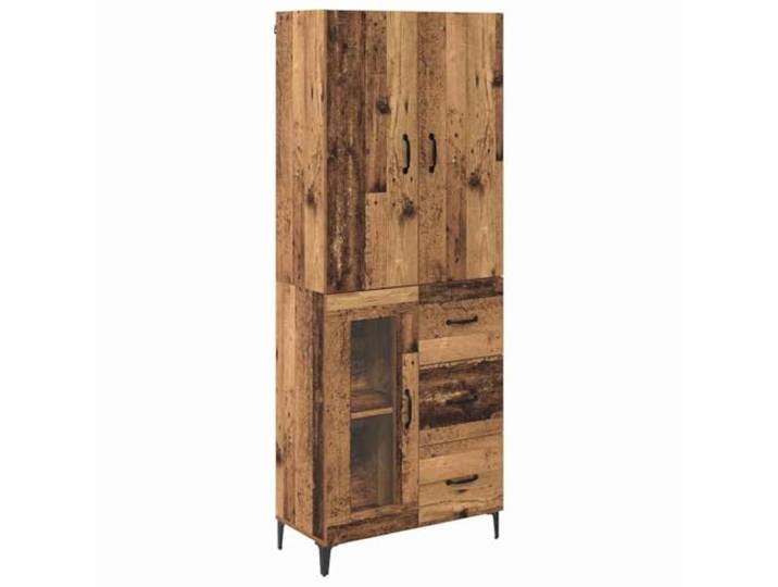 HGFDVCMR Highboard Wandmontiert 2-Teilig Altholz-Optik 69,5x34x180 cm Vielseitiger Schrank aus Holzwerkstoff mit Schublade und Türen für Wohnzimmer, Flur oder Schlafzimmer.