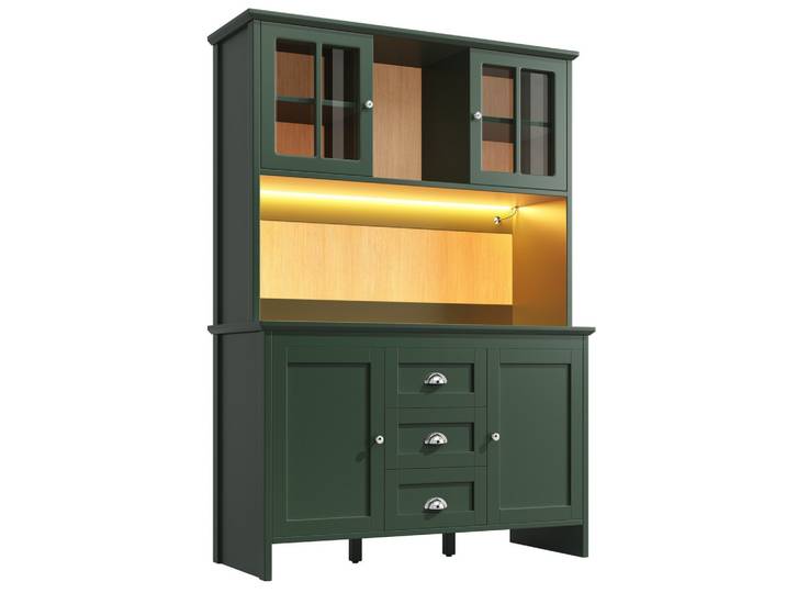 BUFFETSCHRANK grün & braunglas mit app-led & verstellbaren böden