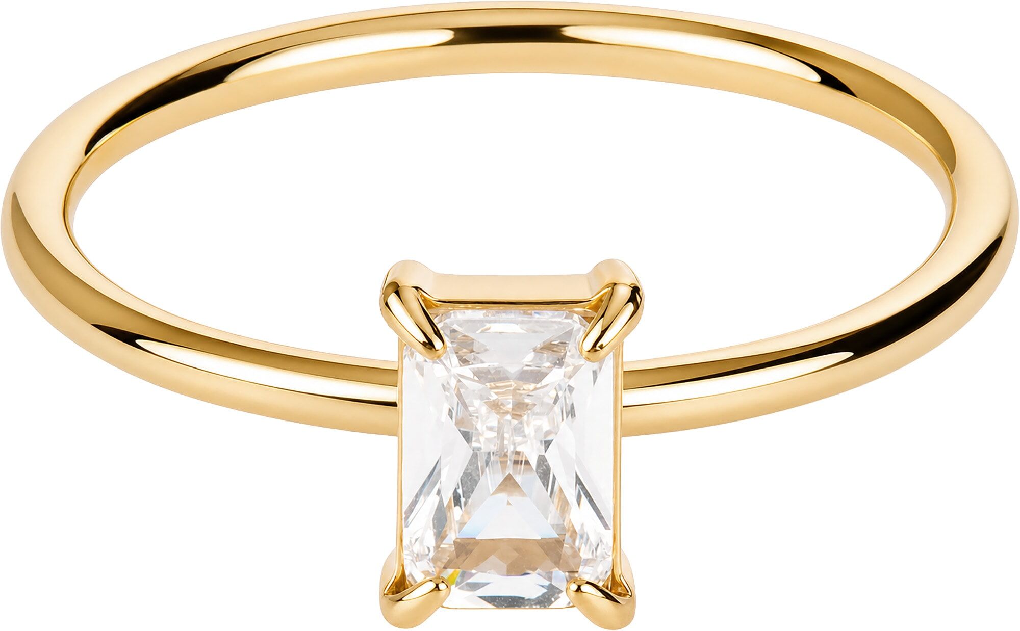 Fingerring JACQUES LEMANS "Baguetteschliff" Gr. 58, gelbgoldfarben, kristallweiß, Fingerringe, Damen, 58, Edelstahl, 1,5mm, Fingerring, mit Zirkonia (synth.)