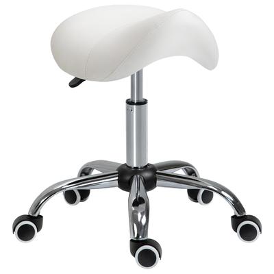 STILVORA Rollhocker Drehhocker höhenverstellbar 61x52x53 cm Weiß mit Sattelsitz und Polsterung, 5 Rollen, Kunstlederbezug, für Büro Praxis Salon