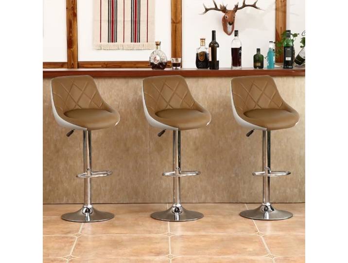 TABOURET DE BAR (Camel + blanc) Lot de 6 YYIXING®Chaise de Bar Hauteur réglable 53~73cm