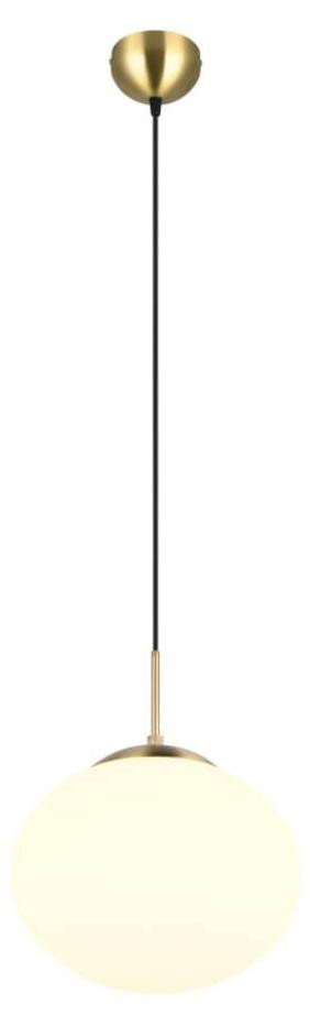 Ovale hanglamp Trio Fomento messing met wit glas Ø 30 cm