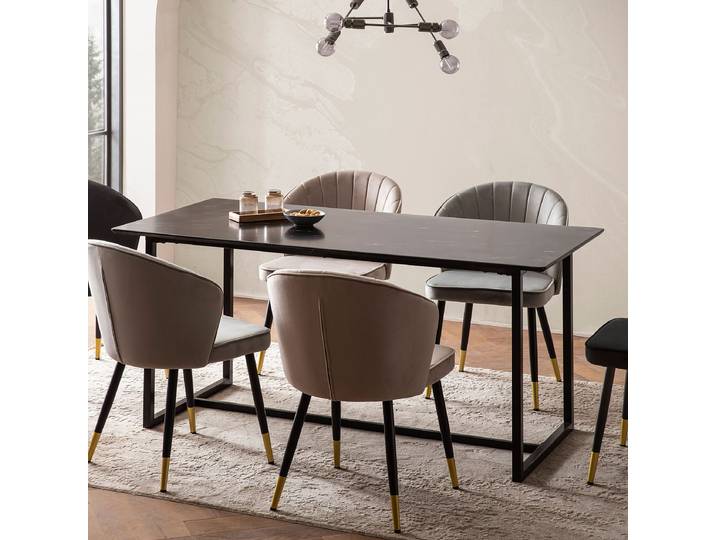 Esstisch Nauno 160 x 80cm Schwarz/Marmor Schwarz Dekor