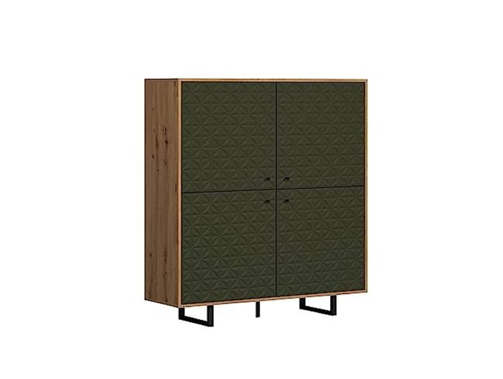trendteam smart living - Sentra - Highboard - Dunkelgrün/Artisan Eiche - Wohnzimmerschrank mit gefrästen Türen - (BxHxT) 124 x 136 x 40 cm - Metallfüße - kratzfest