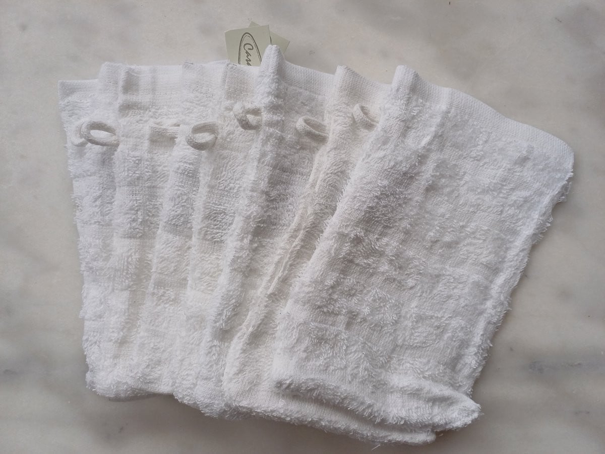 Casa Colori Set van 8 washandjes Wit, 15 x 21 cm