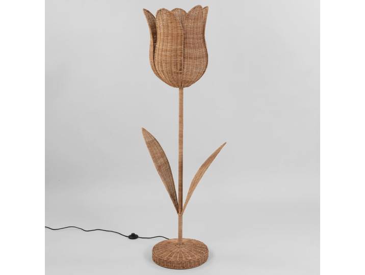 Lampadaire fleur en rotin tressé, H155 cm