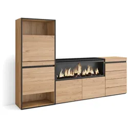 SKRAUT HOME Schuhschrank, Raumsparschrank, 224x35x145 cm, Schlafzimmer, Raum, XXL Elektrokamin, Schubladen, Modern Style, Eiche _ 480_53