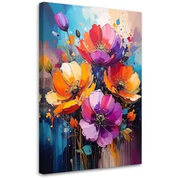 LEINWANDBILDER, Bunte Blumen wie gemalt
