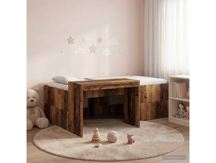 RJPLMFV Hochbett für Kinder, Büro, Eichenholz, 98,5 x 200 cm Langlebiges Holzwerkstoff, robuste feste Lamellen, modernes Design, einfache Montage für 2 Personen