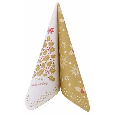 Airlaid Serviette Weihnachten Ilex in Gold , 40 x 40 cm, 50 Stück - APARTina