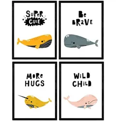 POSTER Set mit 4 Wale umarmen schön und mutige Worte Wilde A3 Rahmenlos
